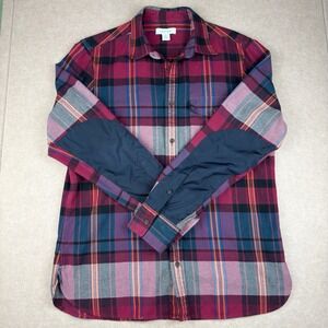 Calvin Klein Mens M Plaid Flannel‎ Shirt CK Pocket Elbow Patch Cotton Casual
